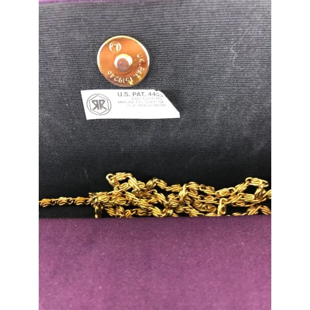 Vintage Touch Ups Purple Satin Clutch Purse w/ Gold Chain Shoulder Strap - Picture 10 of 12